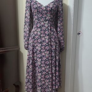 Astr Pink and Black Floral Long Sleeve Dress